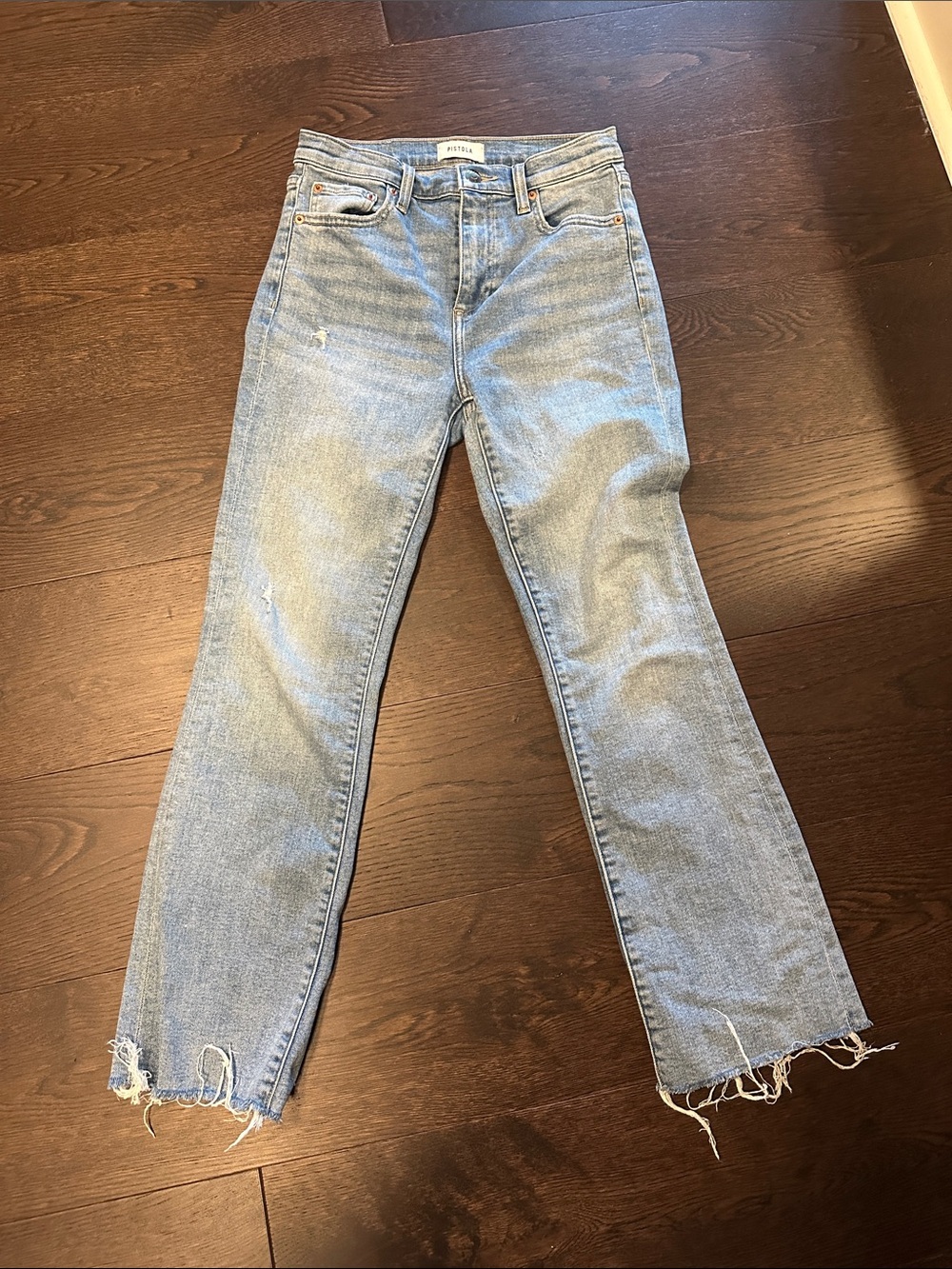 Pistola Lennon Jean-  Light Blue Straight Leg Jeans with Raw Hem